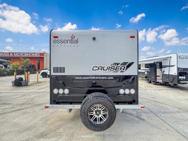 990</strong><br><strong><br></strong><br>2024 ESSENTIAL EXCEED CRUISER DESIGN 1.1 - 18'8 CARAVAN<br><br>WEIGHTS<br>Tare: 2011 Kg<br>GTM: 2500 Kg<br>ATM: 2637 Kg<br>Ball: 137 Kg<br>Payload: 626 Kg<br><br>INTERNAL<br>- Poly Floor (ECO)<br>- Acrylic Splashback<br>- Full Laminate Benchtop - Square Locking handles<br>- Frosted Glass Shower Door<br>- Bedspread<br>- Recessed Cook Top with Lid Over Stove<br>- Cutlery tray<br>- Drawers on Metal Runners<br>- Mirror in Ensuite<br>- Grab Handle on Entry Wall at Door<br>- Fire Extinguisher<br>- Footrest Padded End<br>- Door hinges Hairline STD<br>- Infill Panels<br>- Innerspring Queen Mattress<br>- Microwave<br>- 12V Rangehood<br>- Shelf & Mirror Below Bed Overhead<br>- Smoke Detector<br>- 2 Single Towel Rails and 1 Toilet Roll Holder<br>- Wardrobes Recessed Cutouts With Shelf<br>- Top Loading Washing Machine<br><br>CHASSIS<br>- 6 A-Frame Return to Spring Hangers<br>- Mesh On A-Frame - A-Frame Tap & Gas Regulator<br>- Straight Axles Hollow<br>- 10 Electric Brakes to All Wheels<br>- Break Away System<br>- Heavy Duty 3 Arm Bumper<br>- 4 Heavy Duty Chassis<br>- 50mm Ball Coupling<br>- Lockable Coupling with Twin Safety Chains<br>- Wind Up Jack<br>- 8 Jockey Wheel<br>- 2 Chassis Raiser<br>- Spare Wheel Fitted to Bumper Bar Bolt On<br>- Drop Down Stabilizer Stands<br>- Water Tank Stoneguard/s<br>- Leaf Spring Suspension<br>- 205/70/R15 Light Truck & 15 Alloy Wheels<br>- Plastic Wheel Arches<br>- Batteries Mounted on Chassis<br><br>ELECTRICAL<br>- 12V/USB Socket & TV Point at Outside Table<br>- 240V 15AMP Inlet & 240V 10AMP Outlet<br>- 240V/USB Double Power Points